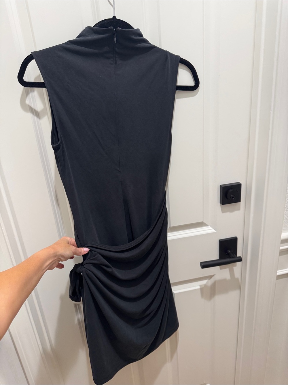 Good American Black Sleeveless Midi Dress with Side Knot
